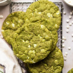 top down view of matcha cookies on a wire rack