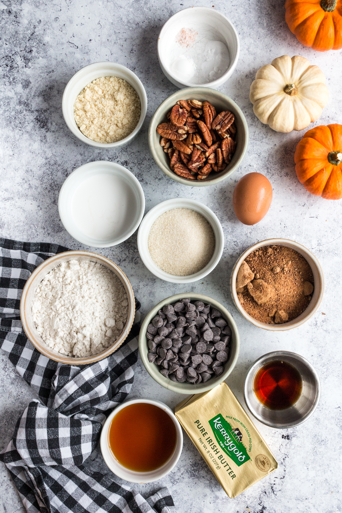 top down image of ingredients needed to make pecan chocolate chip cookies